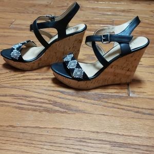 a.n.a beaded wedges - black EUC